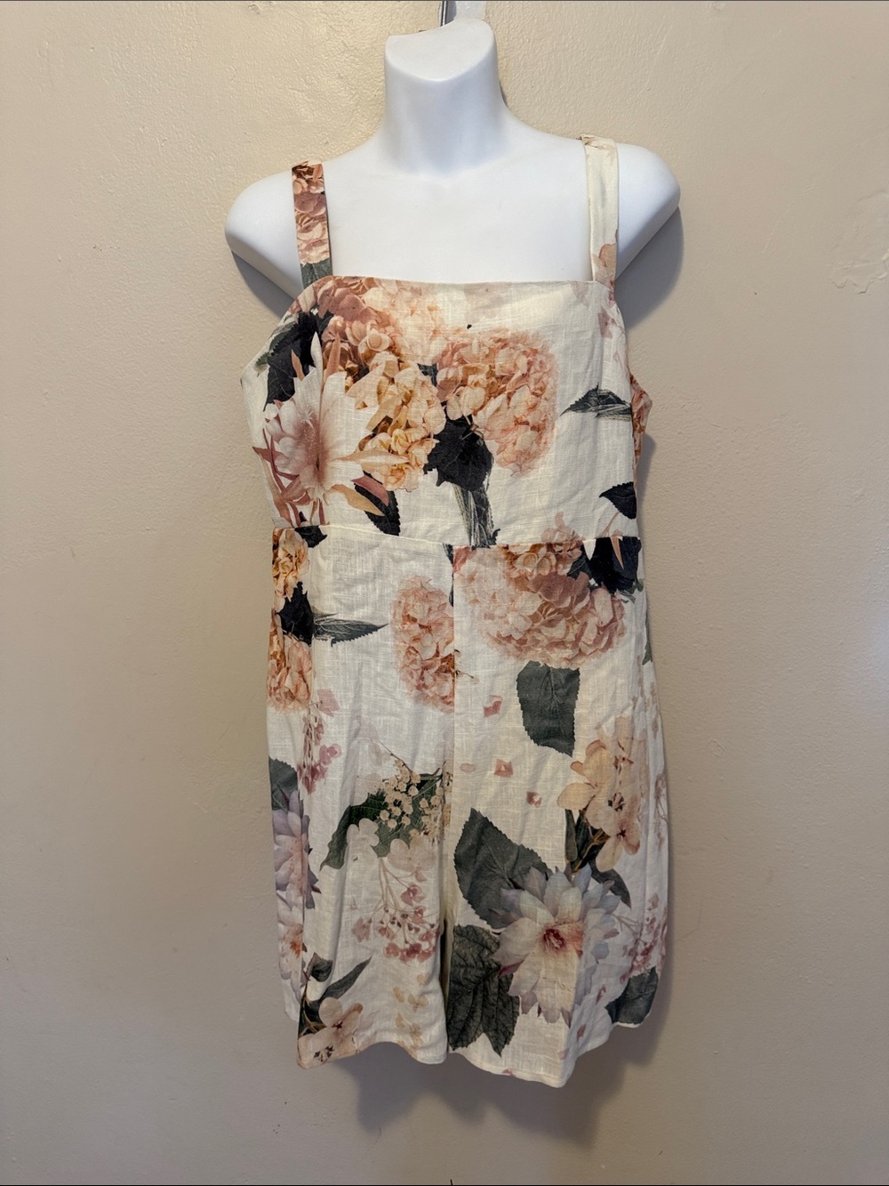 Express Cream Floral Sundress with Blush and Green Accents